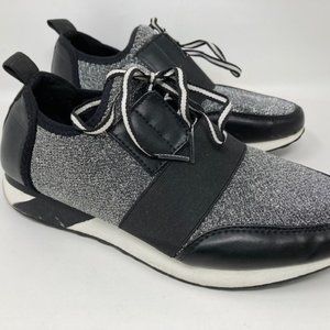 Brash Womens Cody 179627 Sz 9 Black Silver Fabric Glitter Athletic Sneakers